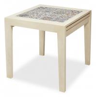 CT 3030 Kasablanca стол раскладной с плиткой дерево гевея/плитка, 73,5*73,5*75+73,5см , античный белый, рисунок - марокко