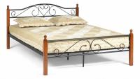 Кровать AT-815 Wood slat base дерево гевея/металл, 160*200 см (Queen bed), красный дуб/черный