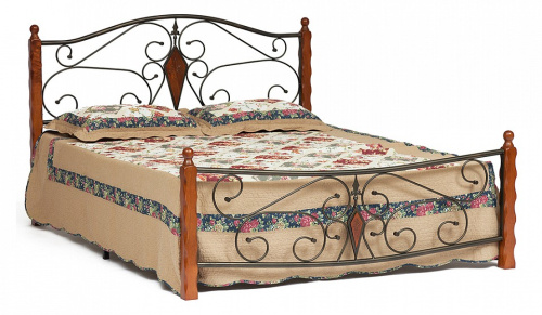 Кровать VIKING (mod. 9227) дерево гевея/металл, 160*200 см (Queen bed), красный дуб/черный. Фото №1