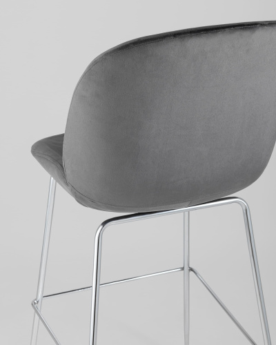 Стул барный Beetle со спинкой серый хромированные ножки. Фото №8