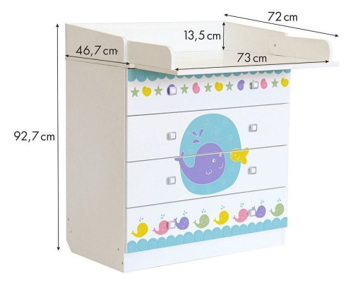 Комод пеленальный Polini kids Simple 1580 Морская история, белый. Фото №4