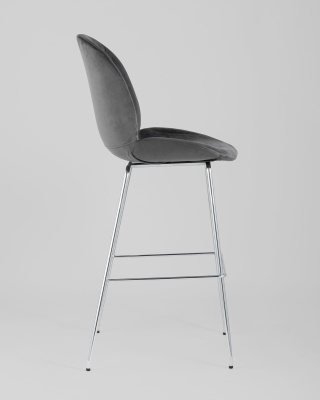 Стул барный Beetle со спинкой серый хромированные ножки. Фото