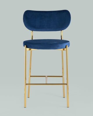 Стул полубарный Барбара велюр синий золотые ножки. Фото