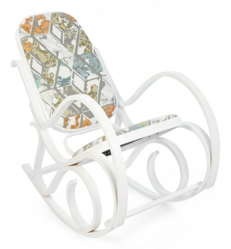 Кресло-качалка mod. AX3002-2 дерево береза, ткань: полиэстер/хлопок, 55х98х91 см, дерево: белый #10, ткань орнамент 9068-BL. Фото №1