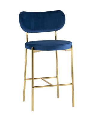 Стул полубарный Барбара велюр синий золотые ножки. Фото
