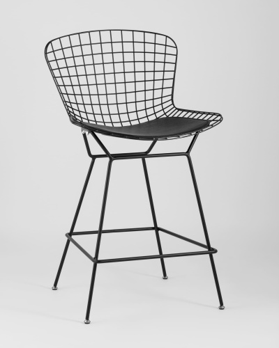 Стул полубарный с низкой спинкой Bertoia черный с черной подушкой. Фото №3