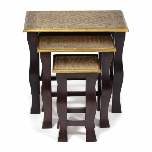 Комплект 3 столика Secret De Maison BRAHMA ( mod. ND-009) дерево манго/латунная чеканка, 56х36х50, 41х30х45, 24х24х40. Фото №2