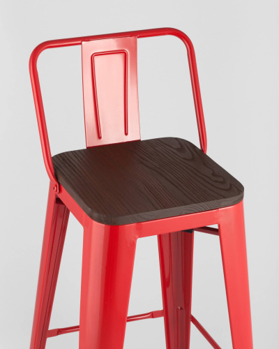 Стул барный TOLIX WOOD со спинкой красный глянцевый. Фото №8