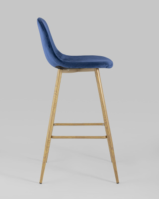 Стул барный Валенсия велюр синий ножки цвет дерево. Фото